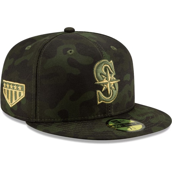 Seattle Mariners | New Era MLB Armed Forces  Day | Green + Gold Camo Fitted Hat - Picture 1 of 9
